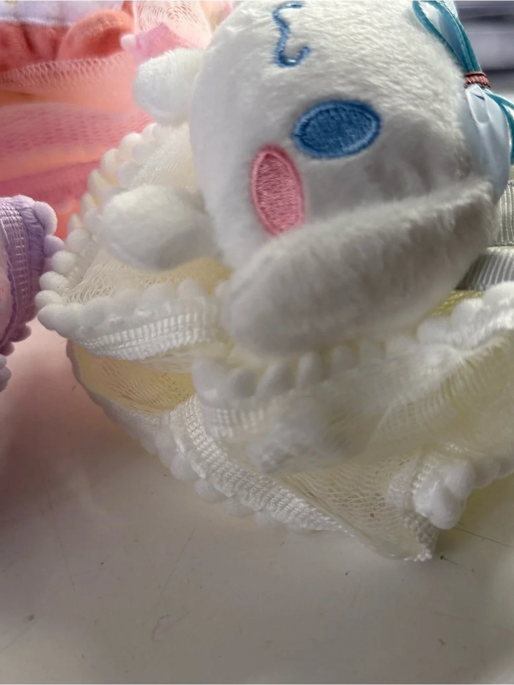 Sanrio Plush Character Kids Loofah Sponge.- Pink, Purple & White. New!